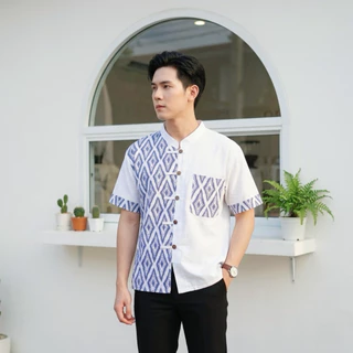 เสื้อผ้าฝ้ายผู้ชาย ลายช้าง ผ้าฝ้าย100% ใส่เที่ยวใส่ทำงาน เสื้อพื้นเมืองชาย