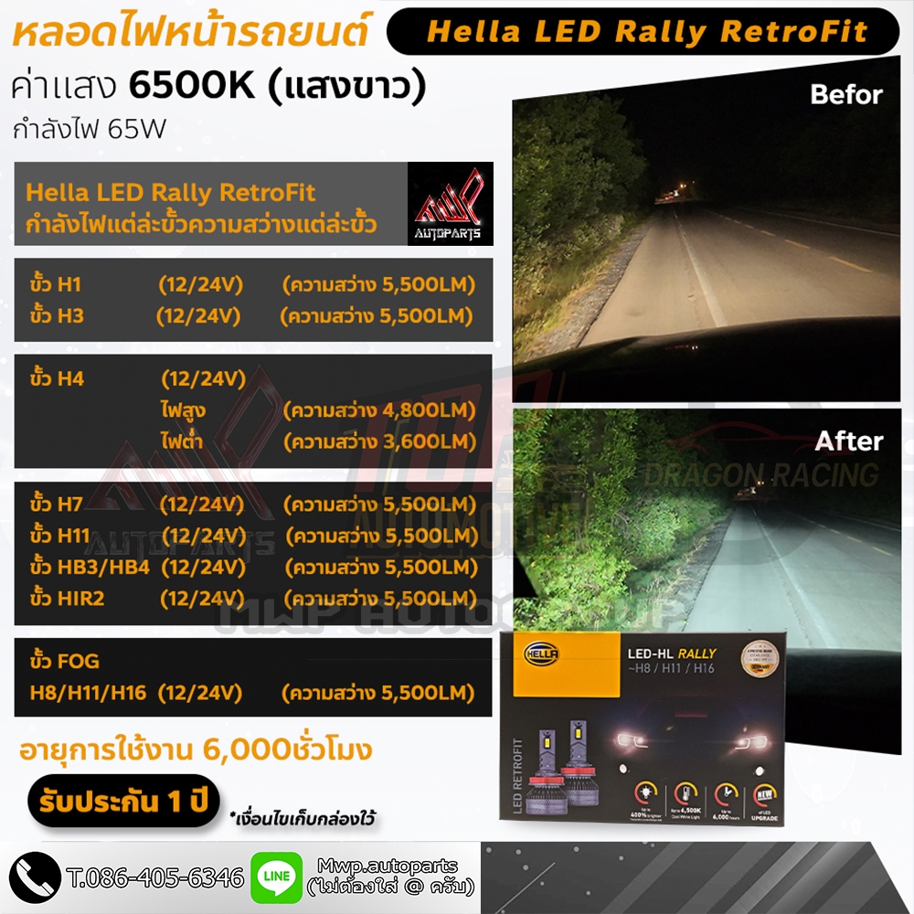 หลอดไฟหน้ารถยนต์ Hella LED Rally RetroFit ค่าแสง 6500K (สินค้าของแท้ พร้อมส่ง) รับประกัน 1ปี