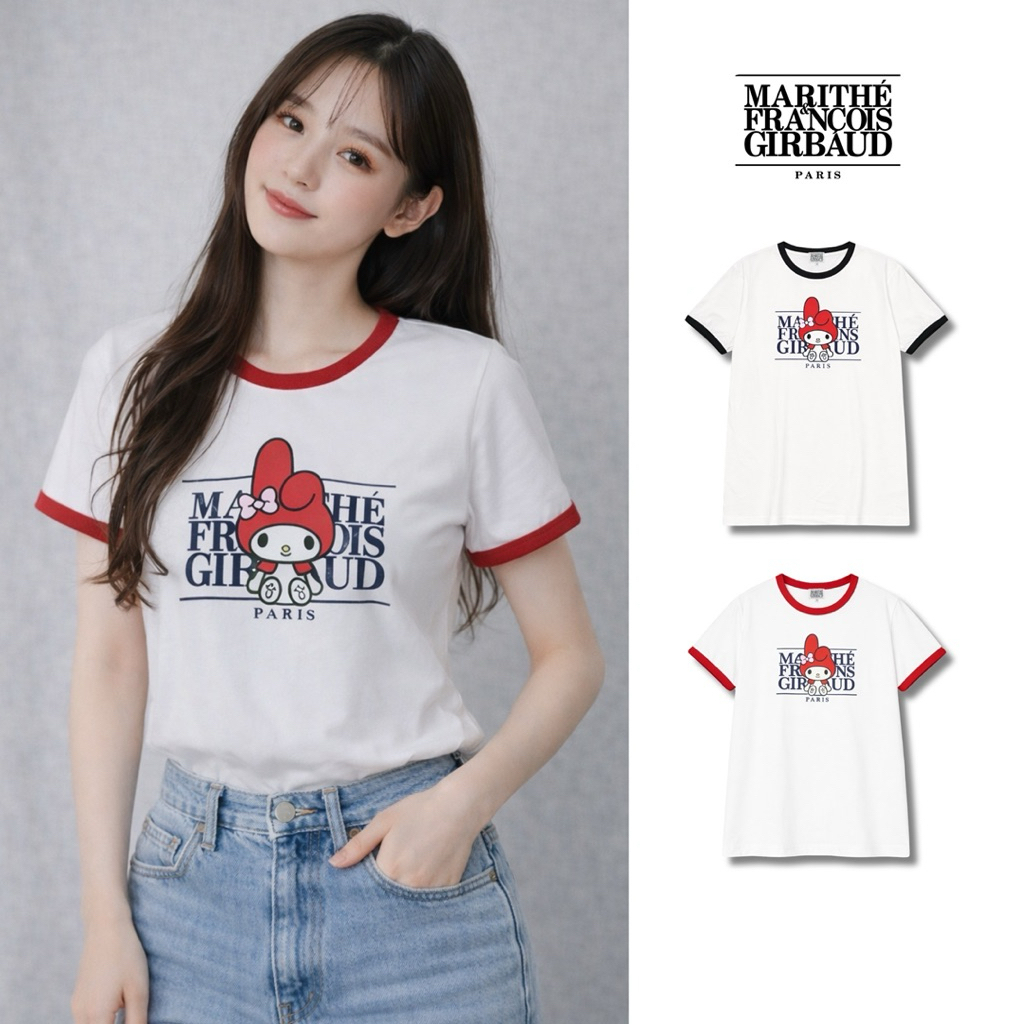 พร้อมส่ง / เสื้อยืด ❤️💯❤️ Marithe Francois Girbaud x My Melody Ringer Tee ส่งสินค้าทุกวัน ส่งเร็ว