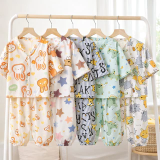 ชุดนอนผ้าไหม ผ้าฝ้ายเด็ก ชุดชายหญิงผ้าฝ้ายผ้าไหม ชุดลําลอง เสื้อผ้าเด็กสองชิ้น