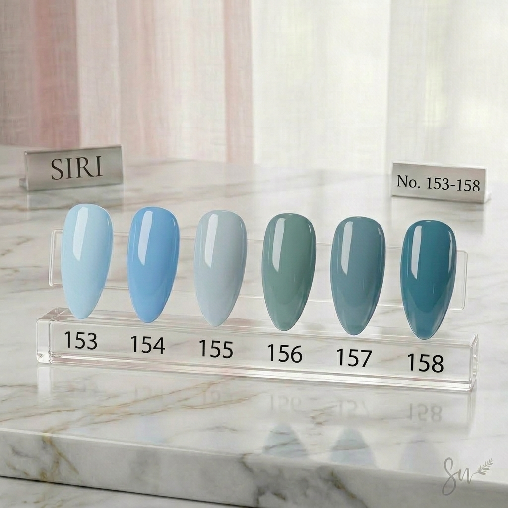 สีเจลทาเล็บสีพื้น โทนฟ้า น้ำเงิน เหลือง เนื้อแน่น สีชัด ติดทนนาน ร้านทำเล็บมืออาชีพใช้ / สีเจล SIRIMONGKOL No.153-186
