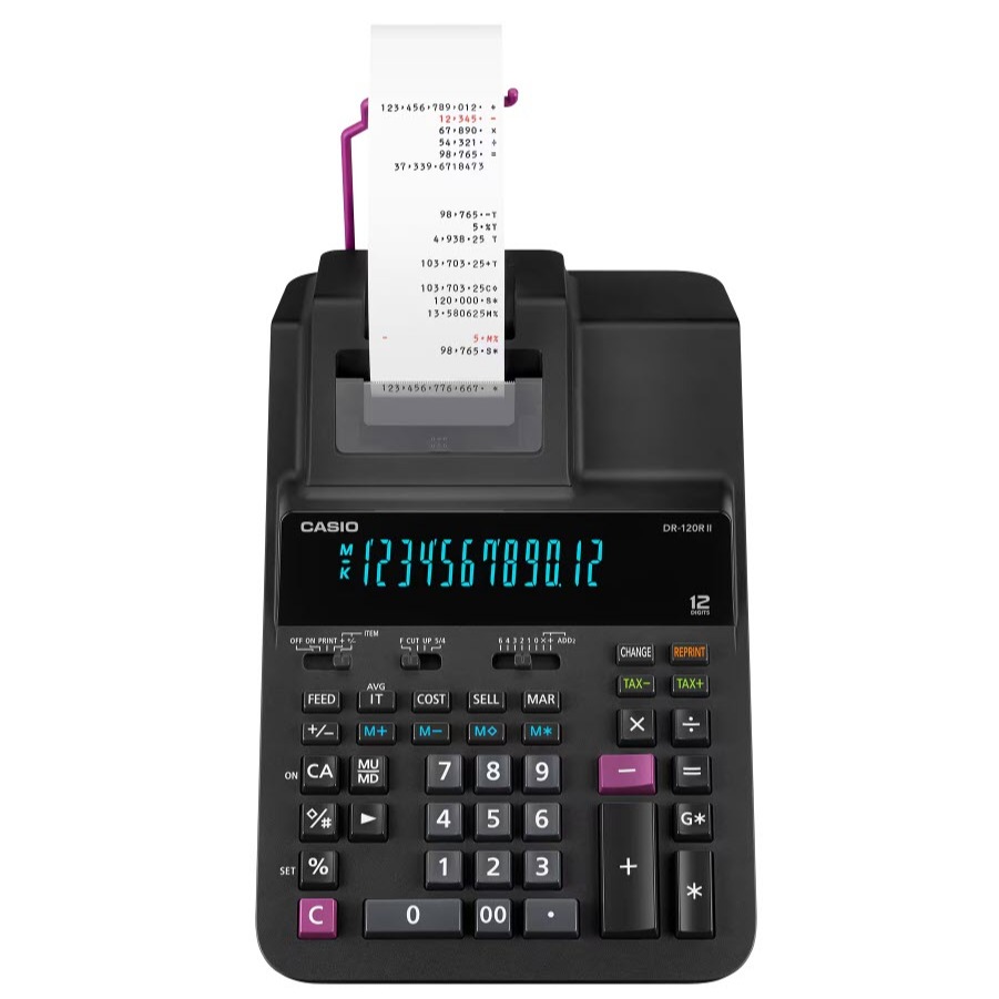 DR-120R II สีดำ เครื่องคิดเลขพิมพ์กระดาษ Casio 12 หลัก ของแท้ ของใหม่ ประกันศูนย์