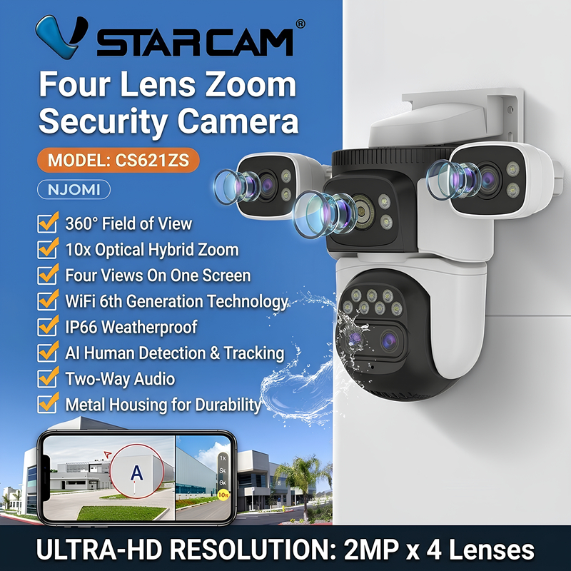 VSTARCAM CS621ZS / CG621ZS 4G LTE SIM Full HD 1080P 2MP x 4 เลนส์กล้อง กล้องวงจรปิด Outdoor Smart iP