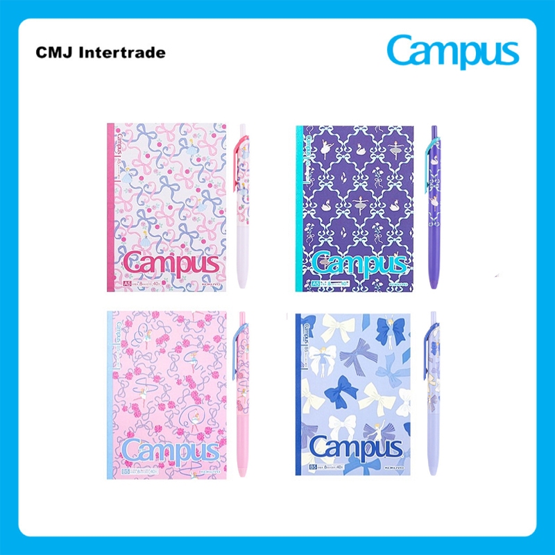 KOKUYO Campus แพ็กคู่ สมุดปากกา Katoki ribbon ปากกาเจล สีดำ 0.5มม. พร้อมสมุดบันทึก A5/B5/A6