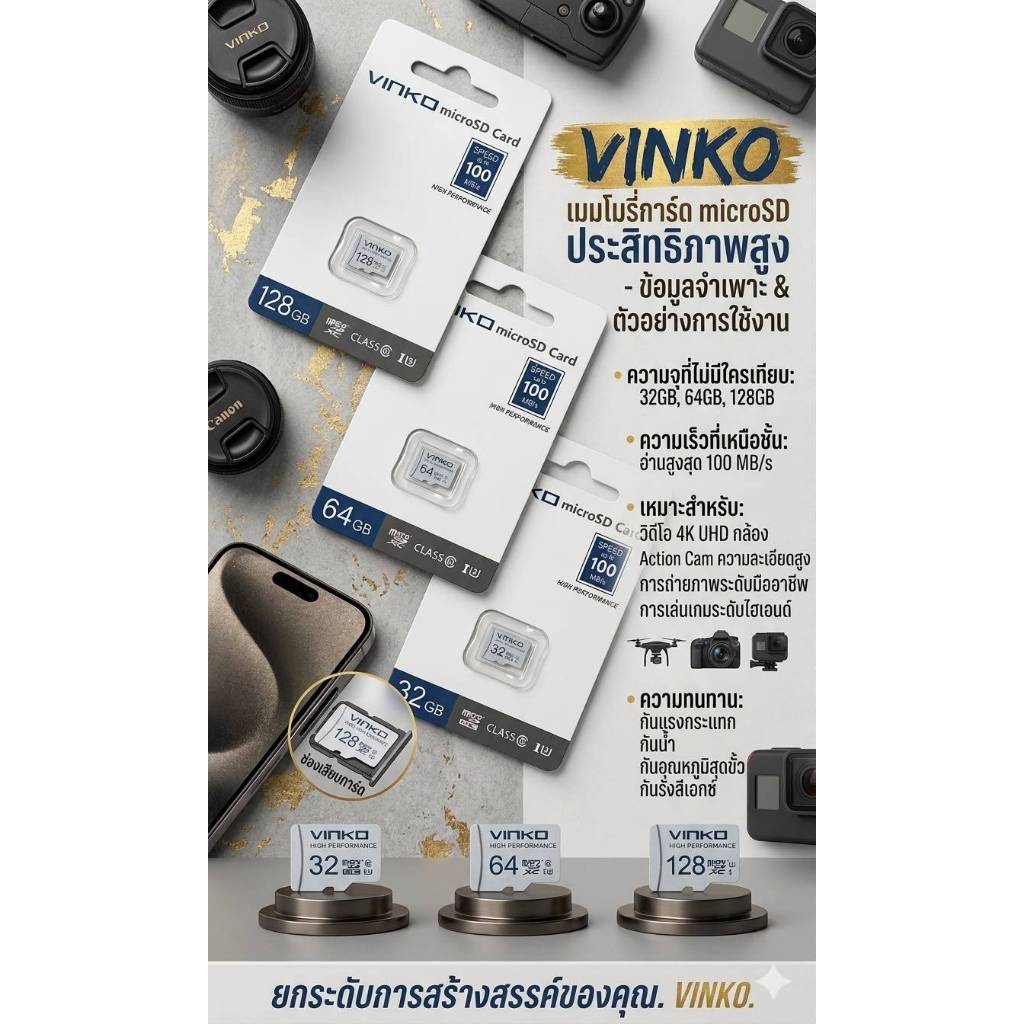 ขายถูก ♥️♥️ VINKO microSD Card 32GB / 64GB / 128 GB Class 10 IU3