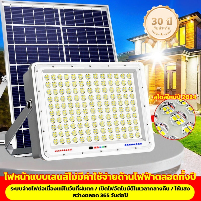 YOWXII ไฟโซล่าเซลล์ Solar light100000W แสงสีขาว IP69 สว่างขึ้นโดยอัตโนมัติเมื่อมืด