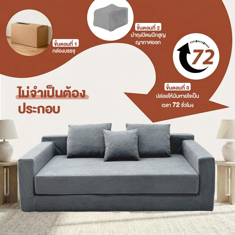 DreaME สองฟังก์ชั่น เรียบง่าย โซฟาปรับนอน 110/170/200ซม สีทึบ ฟองน้ำคุณภาพสูง sofa bed ถอดออกได้และล้างทำความสะอาดได้ ราคา ถูกที่สุด ดีลบีเคเค แกลเลอรีภาพที่ 9