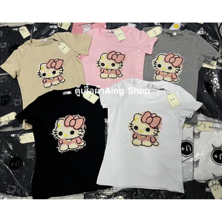 สำหรับสาวไซส์เล็กเสื้อรีดเพชรป้ายU+เข้ารูปสวย ผ้ายูนิโคล่