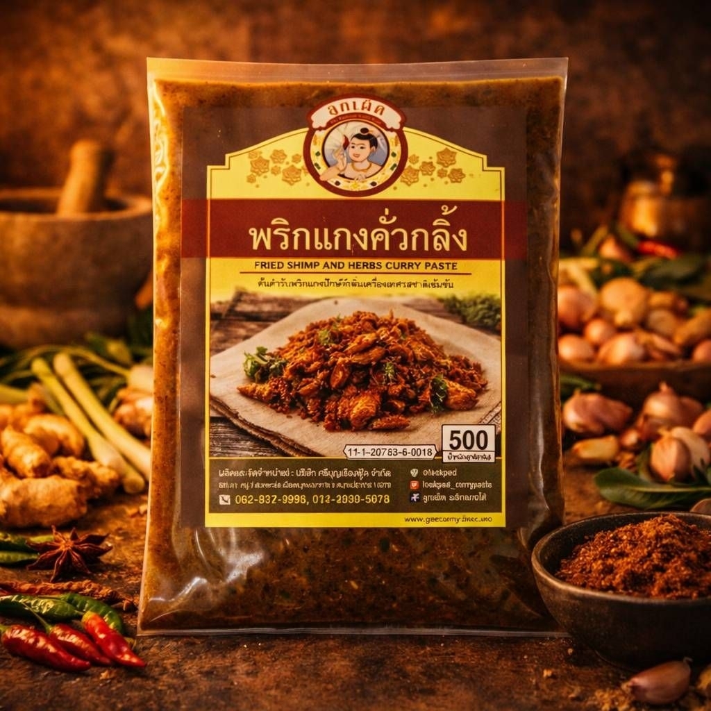พริกแกงคั่วกลิ้งใต้ รสจัดจ้าน เผ็ด  500 กรัม มีฮาลาล พาสเจอไรด์ อยู่ได้ 1 ปีในอุหภูมิห้อง