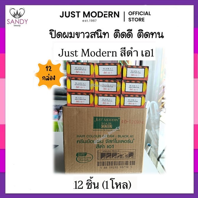 ขายดี! ครีมย้อมผม Just Modern จัสท์โมเดอร์น 50ml. ,( สีดำ A1 ) (ยกลัง มี 12 กล่อง) สูตรผมนุ่มลื่น ปิดผมขาวแนบสนิท