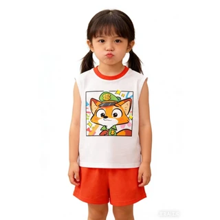 MC230 ชุดเด็กแฟชั่น 2 ชิ้น เสื้อกล้ามแขนกุดลายการ์ตูน + กางเกงขาสั้น