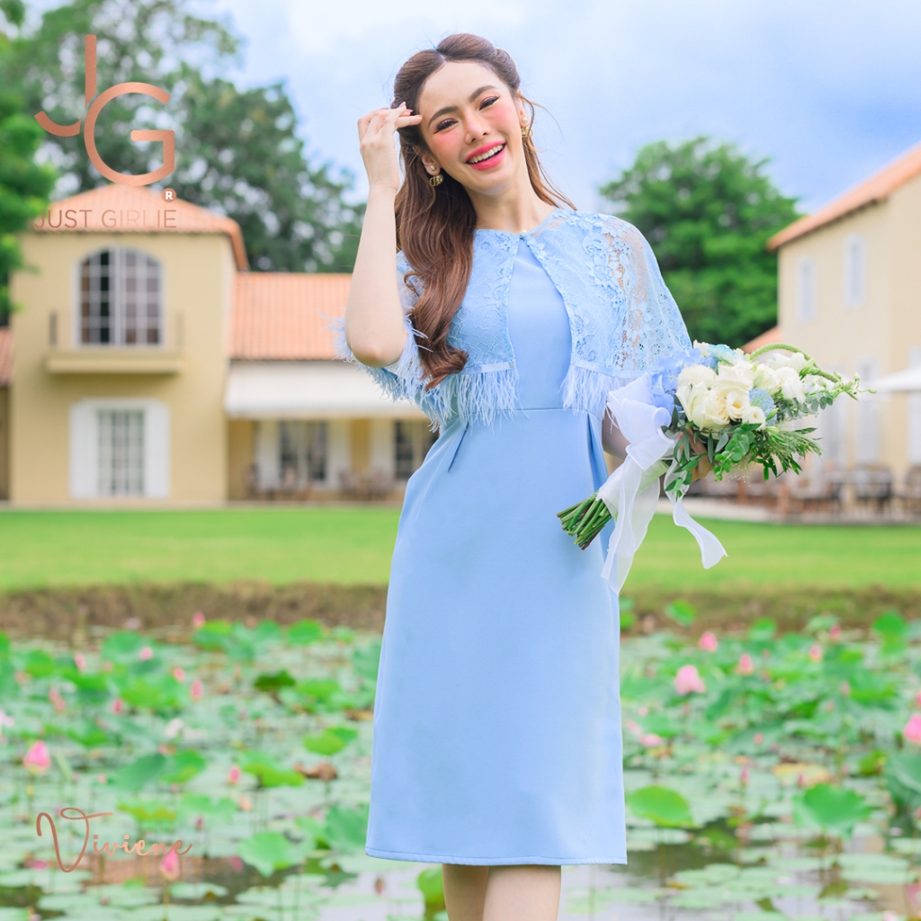 🔥HotDress Vivienne เชต2ชิ้น เดรส+ผ้าคลุมไหล่ เดรสดีไซน์สวย ใส่ออกงาน ใส่ทำบุญ หรือใส่เที่ยวก็สวยเรียบหรู มีไซ S M L XL