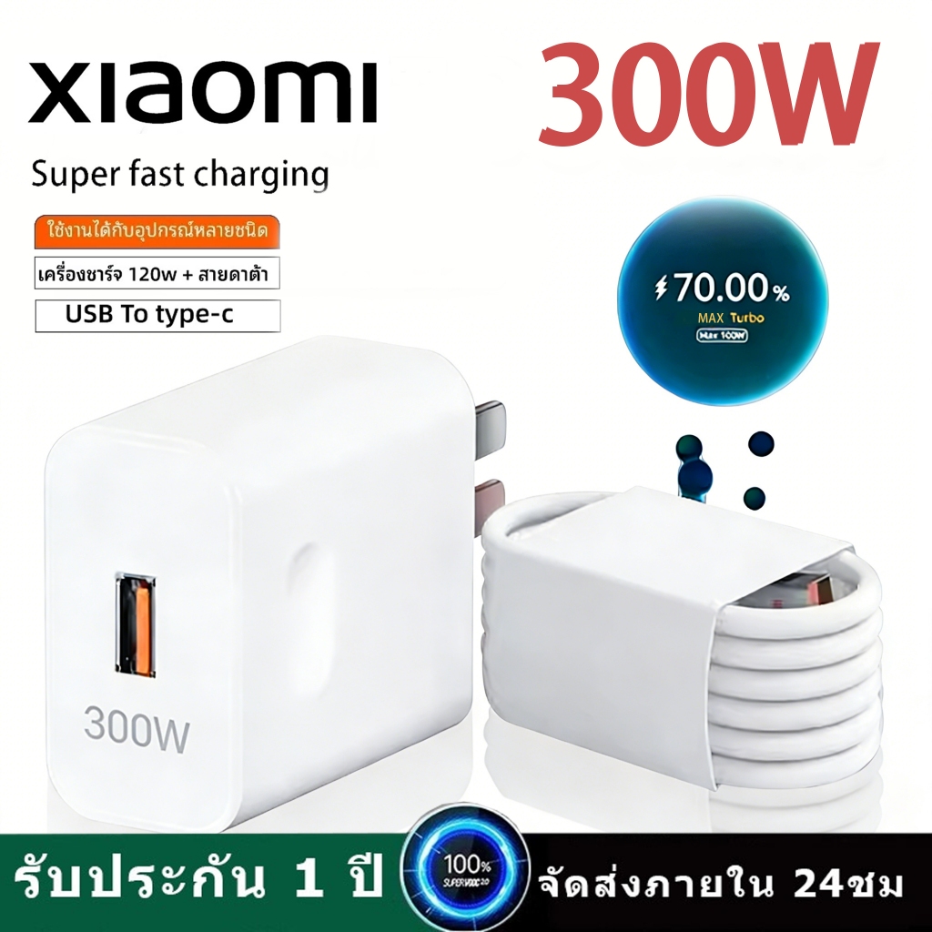 หัวชาร์จเร็ว Xiaomi 120W/240W/300W Type-C 6A ความเร็วสูง ปลอดภัยไม่ร้อน รองรับอุปกรณ์ Type-C ทุกประเภท ประกัน 2 ปี