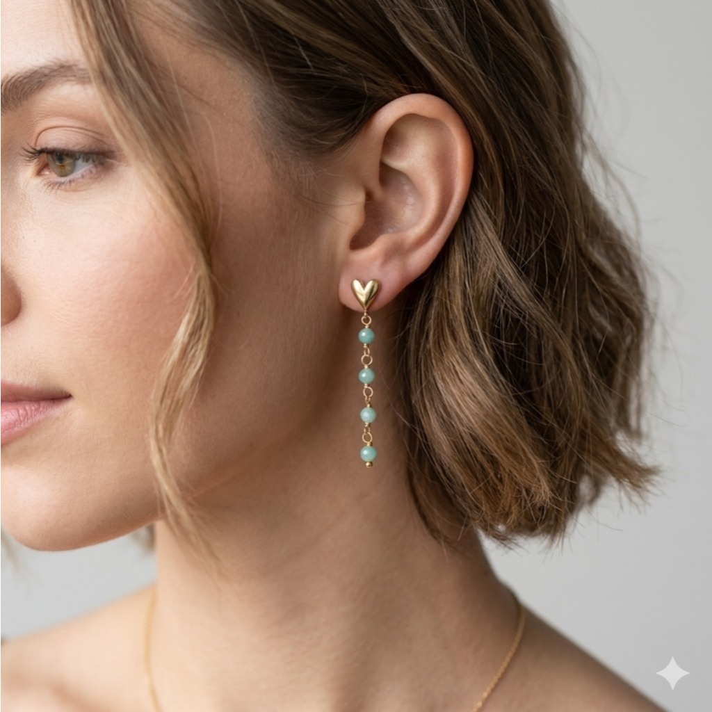 NAKAMOL - LUCKY STONE LINEAR EARRINGS ต่างหูหินมงคลสายยาว เสริมเสน่ห์และโชคลาภ
