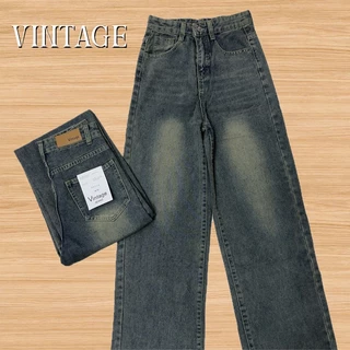 Vintage รุ่น 5599 กางเกงยีนส์ เบสิก สีสนิม ทรงกระบอก แต่งเฟดขา ทรงสวยผ้าไม่ยืด