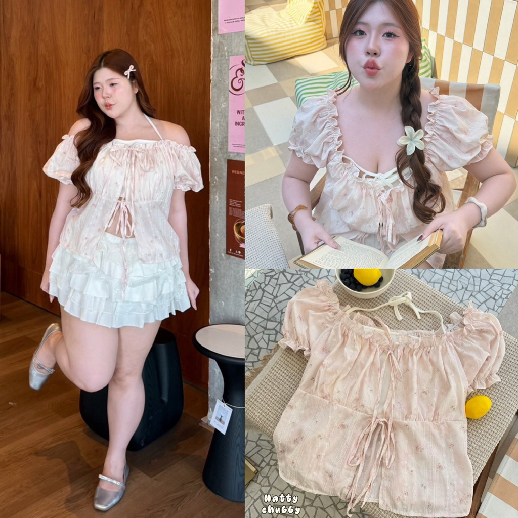 /NT/ เสื้อแขนตุ๊กตาผูกหน้า ไซส์อก38-50 ดีเทลด้านในเกาะอกผูกคอ ด้านนอกผ้าลายกุหลาบพร้อมฉลุลายเล็กๆ ดีเทลสุด กรี๊ดดดมาก