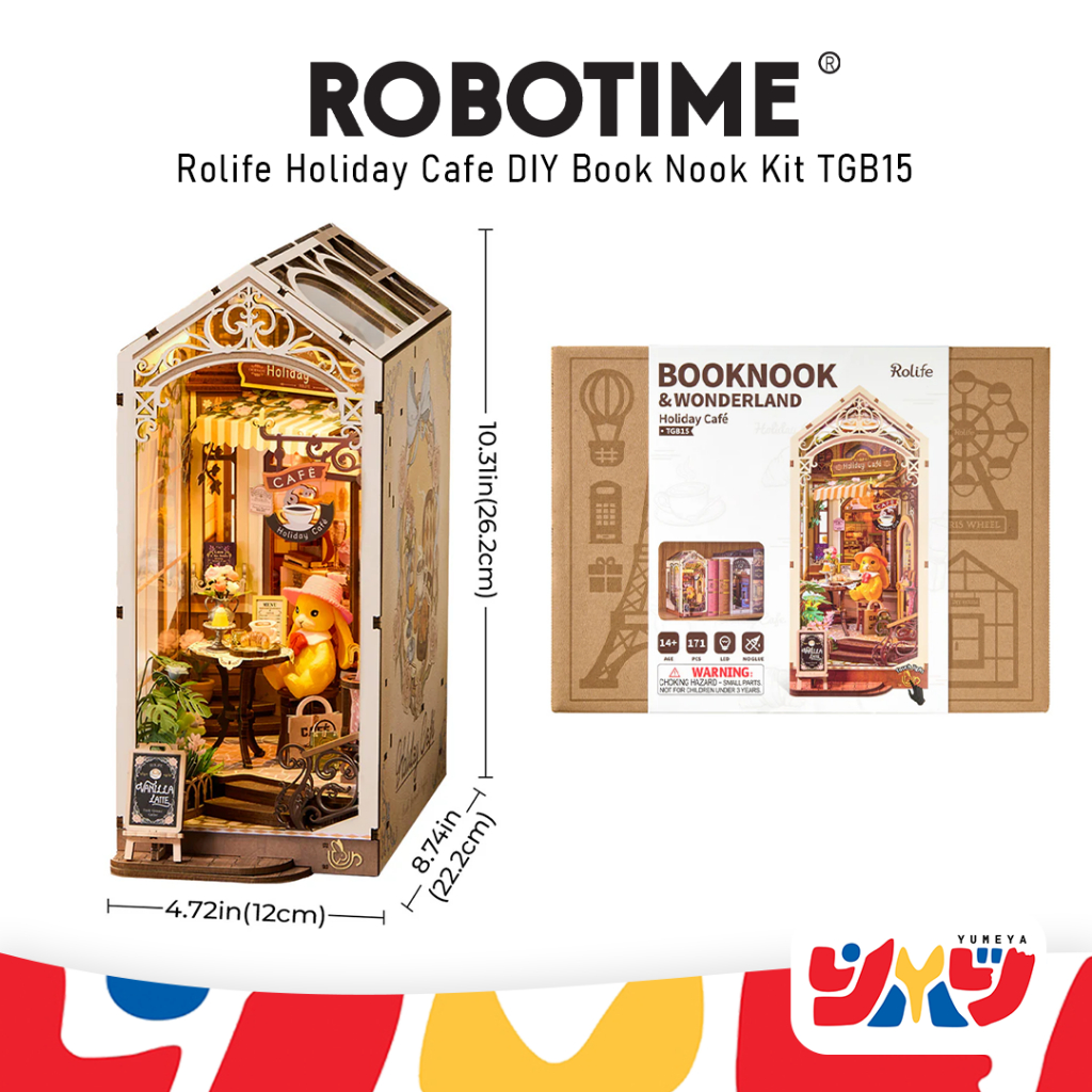 Robotime ชุดโมเดลตัวต่อไม้ บ้านตุ๊กตา Holiday Café Book Nook