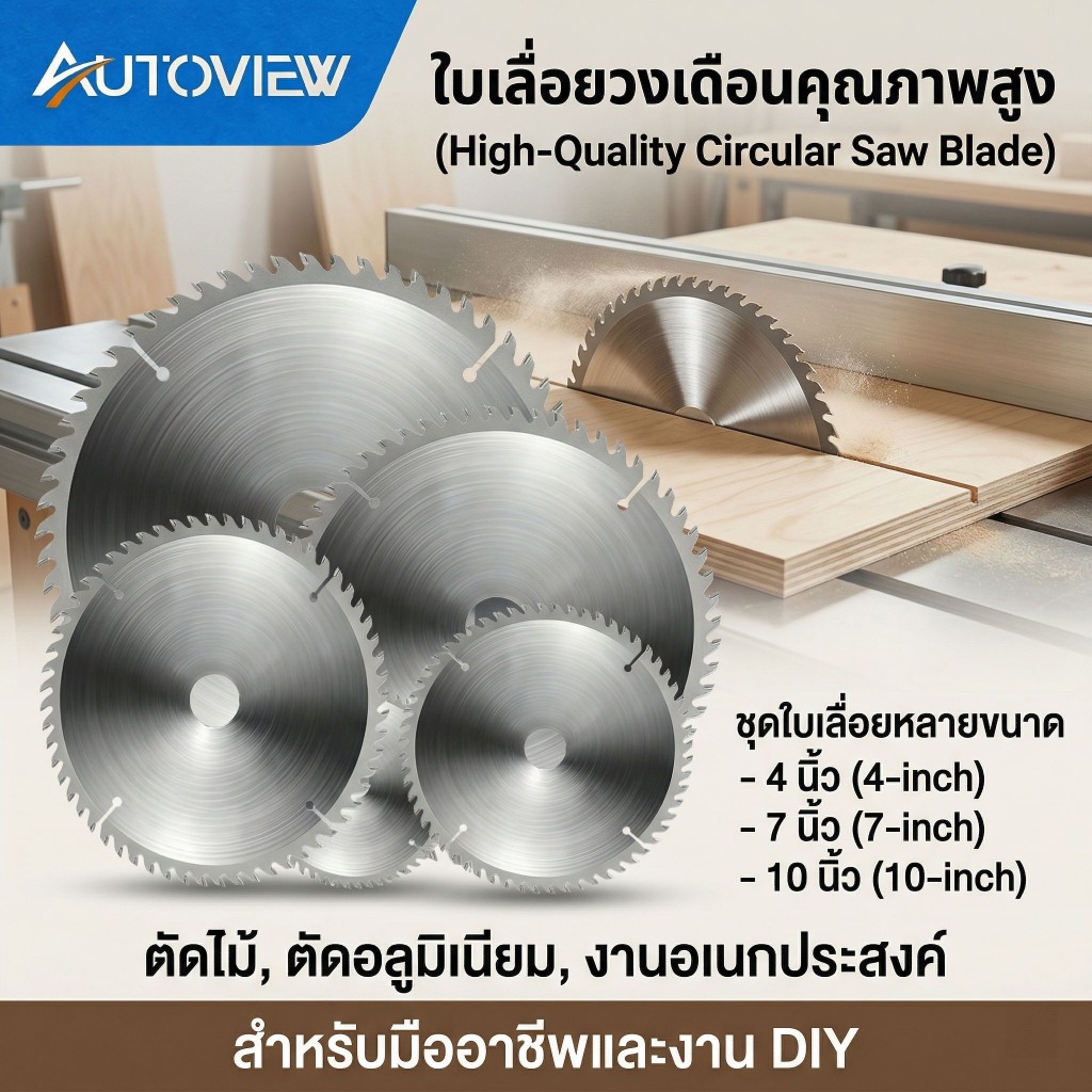 Autoview ใบเลื่อยวงเดือน ฟันคาร์ไบด์คมกริบ 4-7 นิ้ว ใบตัดไม้ 24/30/40/60 ฟัน