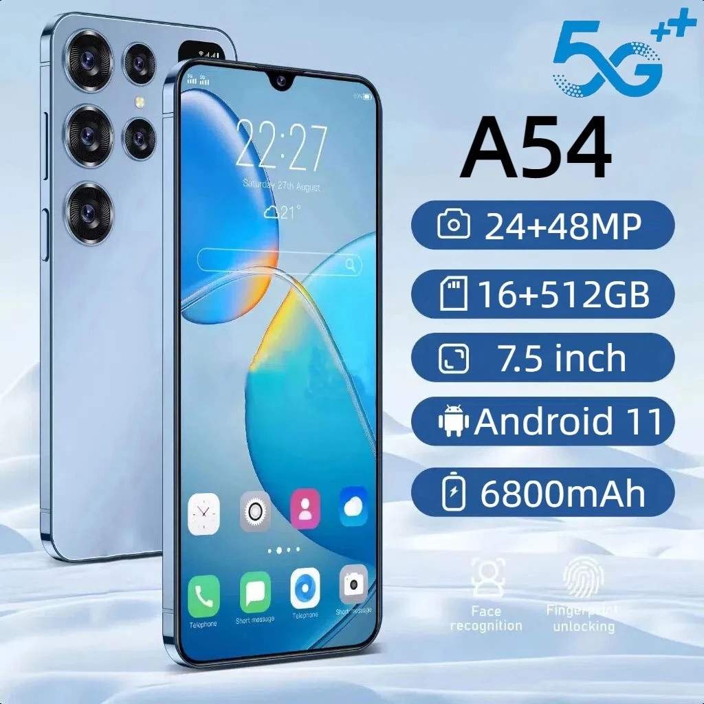 โทรศัพท์ A54 5G แรม16GB รอม512GB รองรับ 2 ซิมการ์ด รองรับแอพธนาคาร 6800mAh ชาร์จเร็ว 7.5นิ้ว สมาร์ทโฟนจอใหญ่