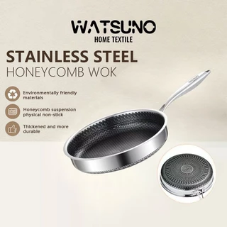 Watsuno.กระทะ/กระทะผัดสแตนเลสหนาพิเศษ ลายรังผึ้ง ผลิตจากสแตนเลส 316 มีลายรังผึ้งสองด้าน ไม่ติดกระทะและทนต่อรอยขีดข่วน
