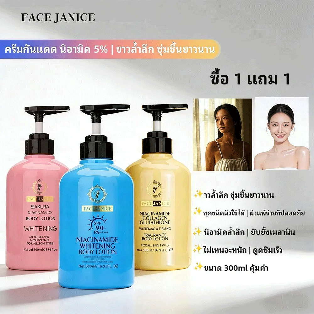 【ซื้อ 1 แถม 1】 FJ ครีมเนื้อหนัง นิอามิด 5% ขาวผิว+ชุ่มชื้น 2ใน1 ยับยั้งเมลานิน ปรับผิวสม่ำเสมอ ขนาด 500ml