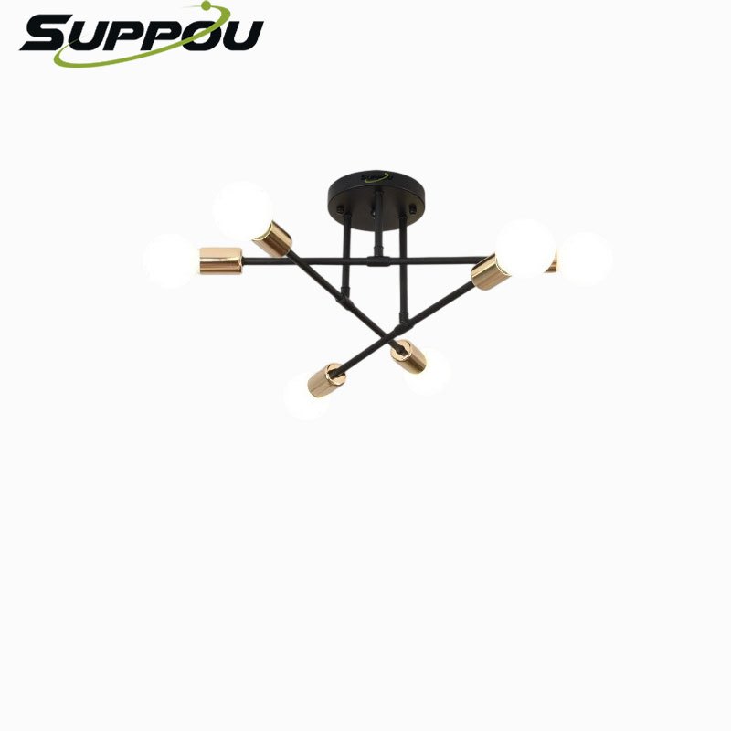 SUPPOU โคมไฟเพดาน LED สีดำทอง ใช้หลอด E27 ปรับมุมได้ สไตล์โมเดิร์น สำหรับห้องนั่งเล่น ห้องอาหาร ห้องนอน