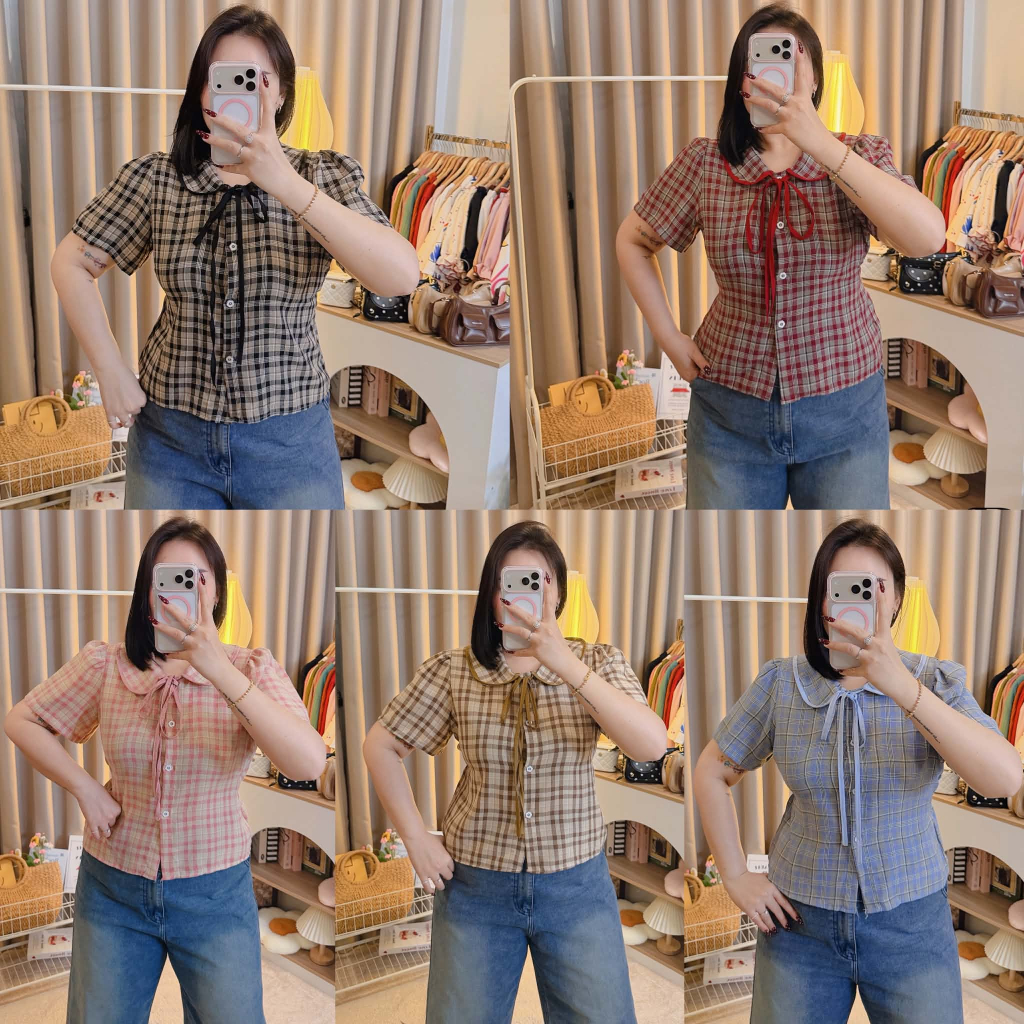 เสื้อสก๊อตคอบัวสาวอวบอ้วน อก38-46 หน้าผ้า 48 ผ้าทอลายสก๊อต รุ่น ช3