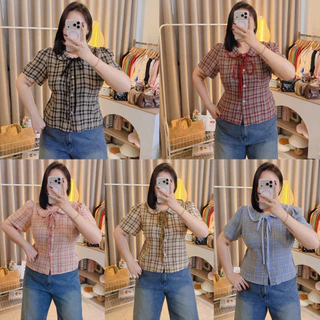 เสื้อสก๊อตคอบัวสาวอวบอ้วน อก38-46 หน้าผ้า 48 ผ้าทอลายสก๊อต รุ่น ช3