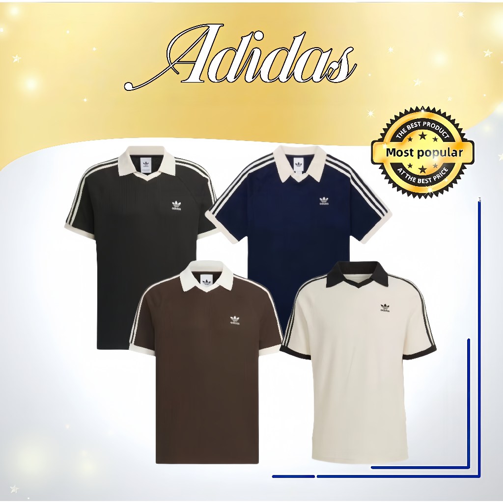 Adidas Originals Waffle Short T-shirt ไม่จำกัดเพศ เสื้อโปโลแขนสั้นลายทาง