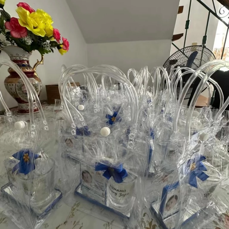10pcs/set ถุง PVC ใส กันน้ำ หูหิ้ว ดีไซน์มินิมอล สำหรับแพ็คของขวัญทุกโอกาส