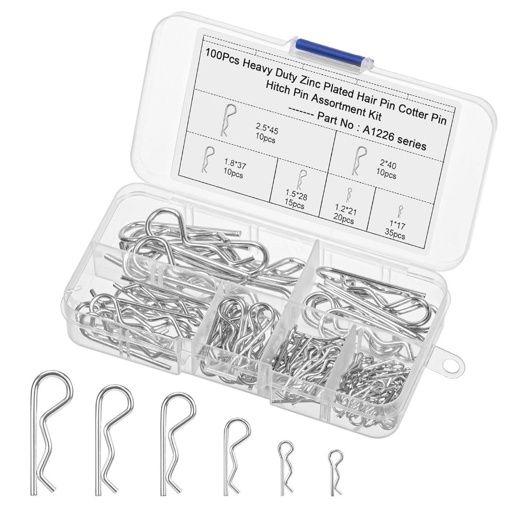 100 ชิ้น R cotter ขารถแทรกเตอร์ขาคลิป cotter pin assortment กรูชุด 6 ขนาดแตกต่างกันพร้อมกล่องพลาสติก