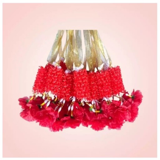 [100 พวง ราคาส่ง] พวงมาลัยสีแดง พวงมาลัยแก้บน พวงมาลัยพลาสติกกลาง 10 ชั้น โบว์ทอง [มาลัยแดง] [100 พวง ราคาส่ง]