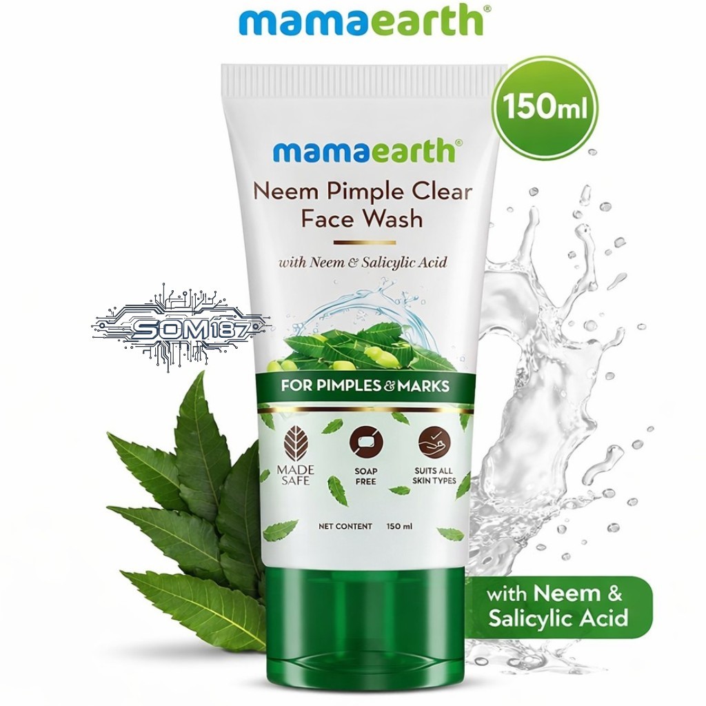 Mamaearth Neem Pimple Clear Face Wash 150 มล. ด้วยสะเดาและกรดซาลิไซลิกลดรอยแผลเป็นและทำความสะอาดผิว
