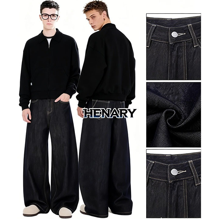 กางเกงยีนส์ผู้ชาย ทรงบอลลูน ขากว้าง ทรงหลวม สีดำ ขายาว แนวสตรีท baggy jeans ไซส์ใหญ่ M-3XL พร้อมส่ง