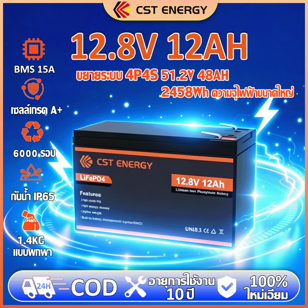 12V 12Ah Lifepo4 Battery  แบตมอไซ แบตเตอรี่ เซลล์เกรด A โซล่าเซลล์ แหล่งไฟฉุกเฉิน คэмปปิ้ง แบตลิเธียม  รับประกัน 10ปี