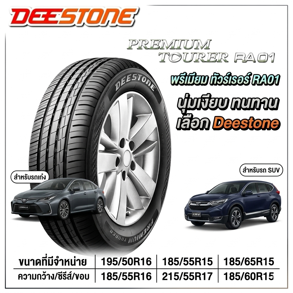 ยางรถยนต์ ขนาด 195/50R16 185/55R15 185/65R15 215/50R17 185/55R16 215/55R17 185/60R15 รุ่น RA01 ยี่ห้