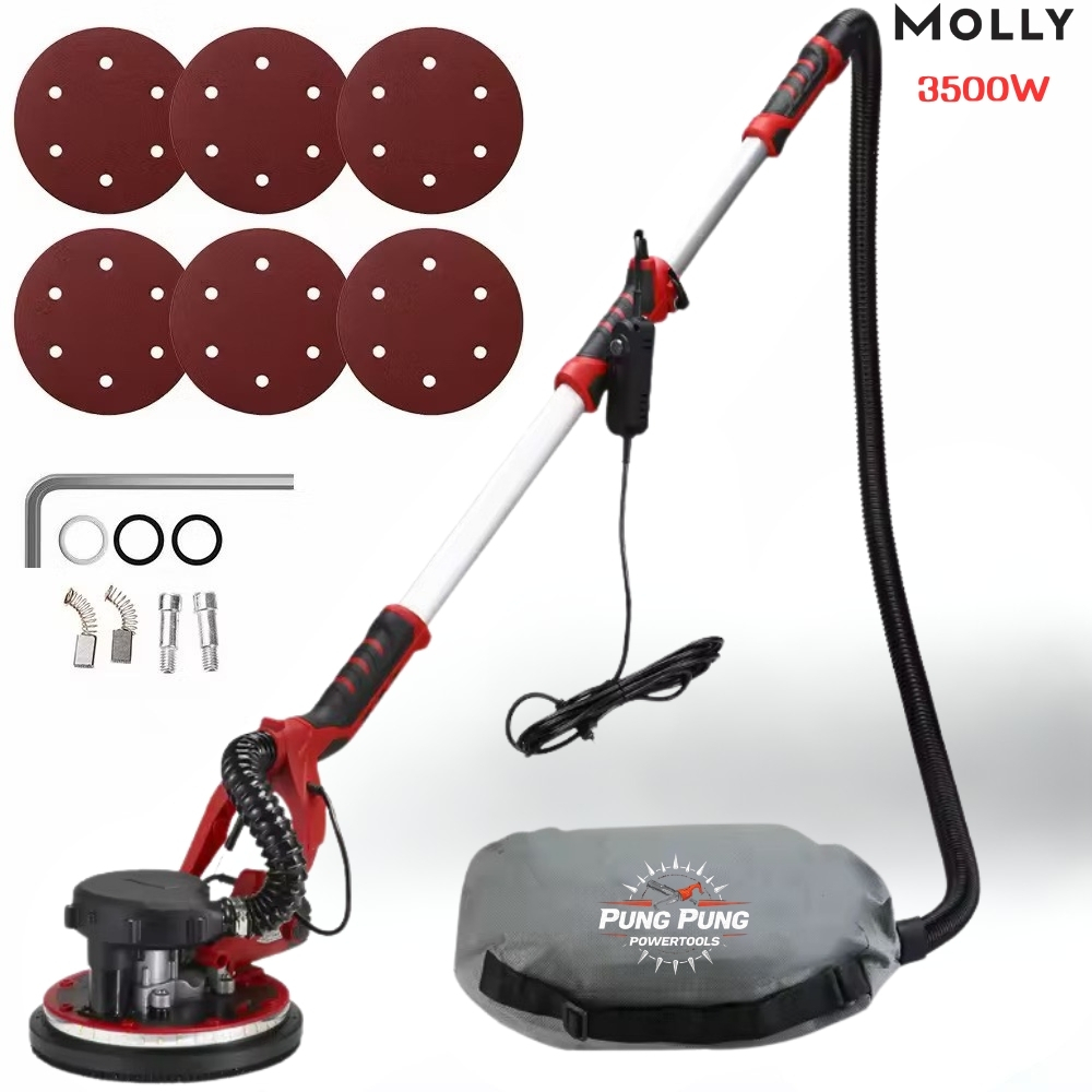 (2) MOLLY เครื่องขัดฝ้า 3500W ขัดผนัง ขัดผนังสกิมโค้ท แบบพับได้ สวิทซ์ปรับระดับได้ 6 ระดับ ปรับยาว 2m มีไฟ LED พร้อมระบบ