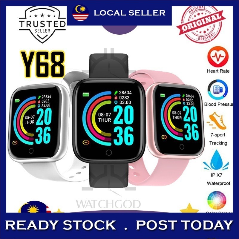 [Malaysia READY STOCK] Y68 Smart Watch Fitness Tracker Digital Heart Jam Tangan Wanita Lelaki Watch 