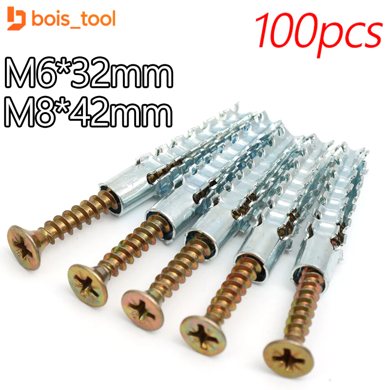100 ชุด พุกเหล็ก+สกรู แพ็ค สำหรับงานปูน อิฐมวลเบา M6*32mm