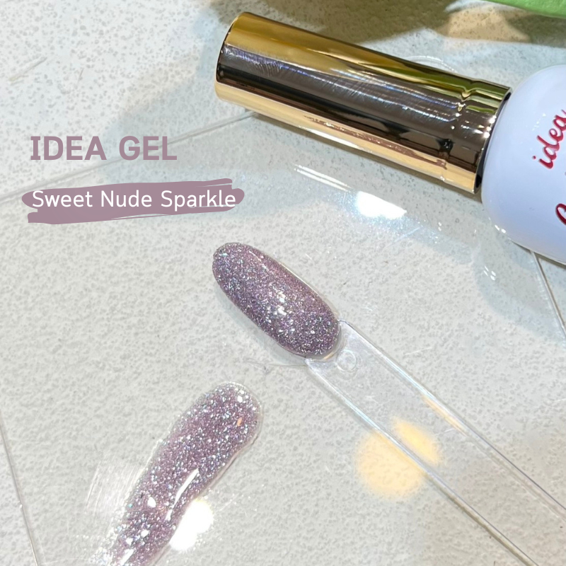 แยกขวด / สีเจลแฟลชชมพูนู้ด Idea gel  sweet nude sparkle  ชุดยาทาเล็บ