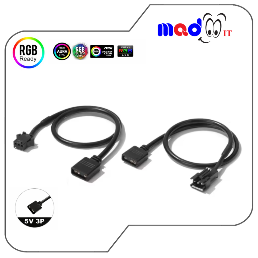 สายแปลง ARGB 5V 3-Pin → SM Connector ยาว 30 ซม. | สำหรับพัดลม / แถบไฟ LED รองรับ Aura Sync
