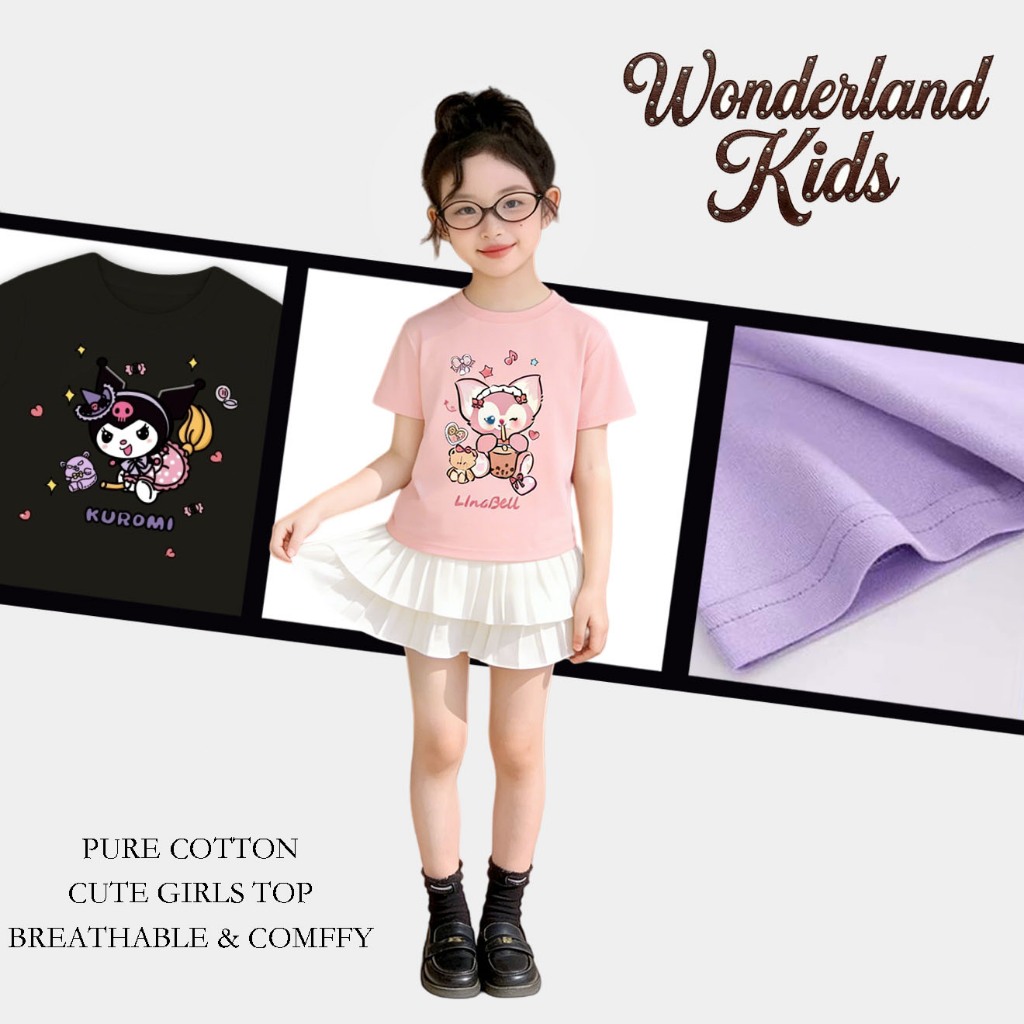 เสื้อยืดเด็กผู้หญิง  เสื้อยืดแขนสั้นเด็กสไตส์เกาหลี สกรีนลายการ์ตูน เสื้อยืดเด็กพิมพ์ลายการ์ตูน