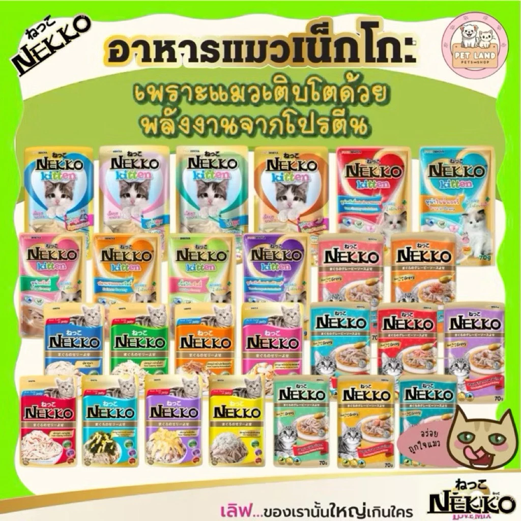 (ยกโหล12 ซอง) Nekko อาหารเปียกแมว เน็กโกะ 70g. เนื้อปลาแท้ๆ ครบทุกสูตร