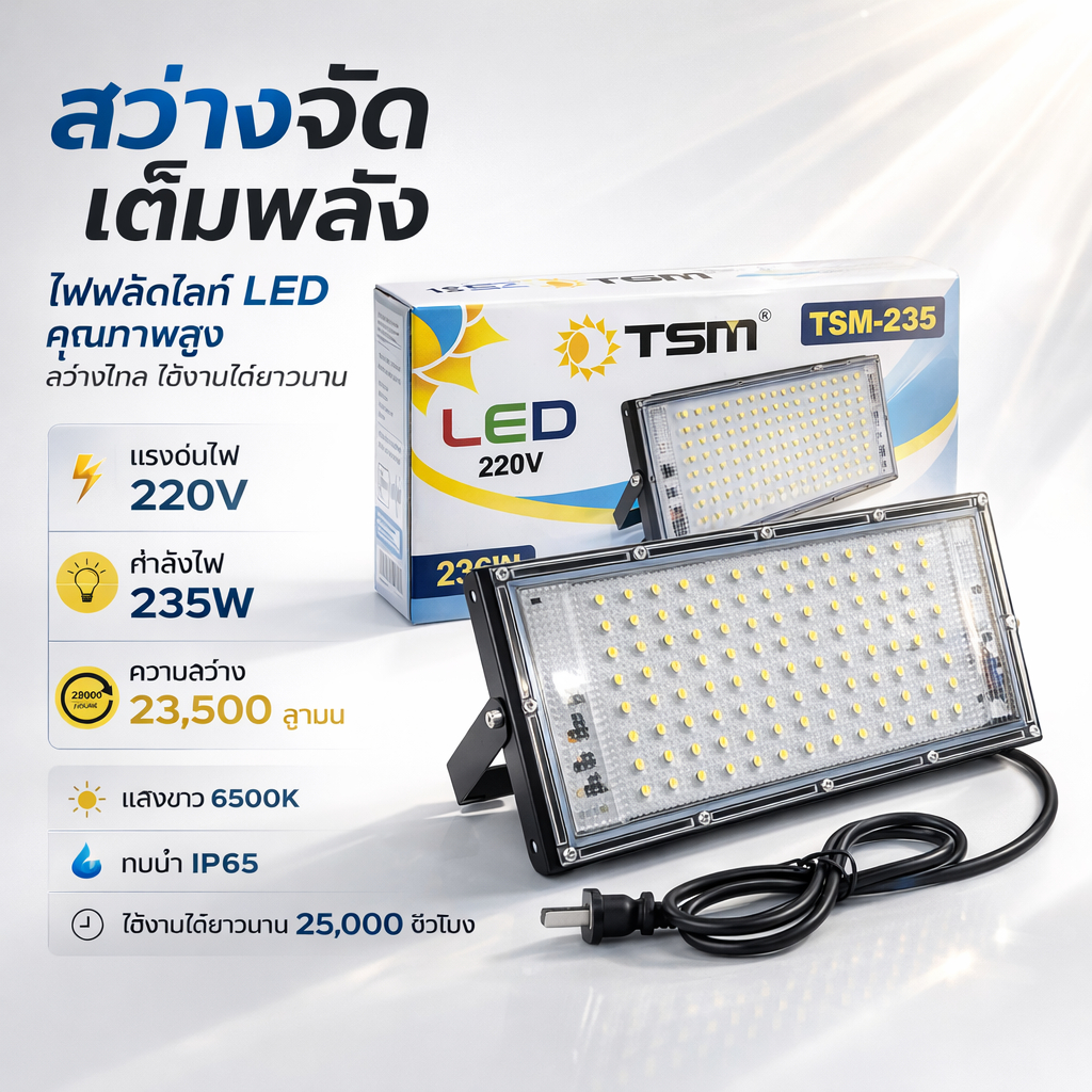 ฟลัดไลท์ มีปลั๊กในตัว LED 235W 220V 23500ลูเมน  ไฟสปอร์ตไลท์ ไฟ Floodlight เสียบไฟบ้าน รุ่น TSM-235