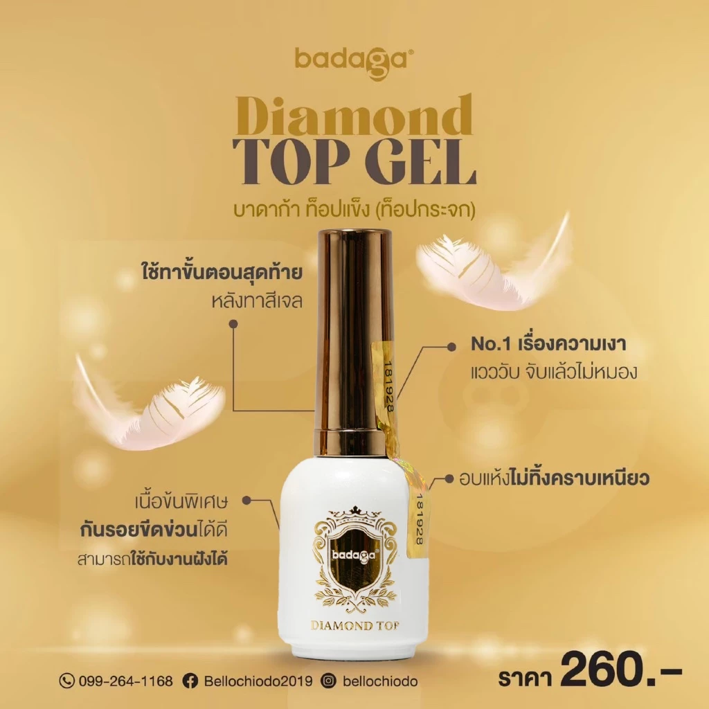 ท็อปแข็ง ท็อปกระจก บาดาก้า (Daimond Top) เงาแววตาแตก กันรอยขีดข่วนเนื้อข้นอบแห้งไม่ต้องเช็คคราบเหนียวMadeinUSA