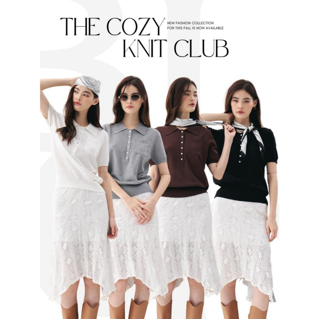 BCPL17 The Cozy Knit Club - เสื้อโปโล ผ้าระบายกาศดี