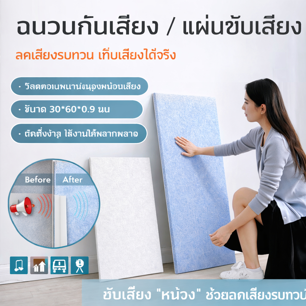แผ่นซับเสียง 3D แผ่นกันเสียง แผ่นดูดซับเสียง ลดเสียงสะท้อน ขนาด 30x60 ซม. ติดตั้งง่าย ปลอดภัย