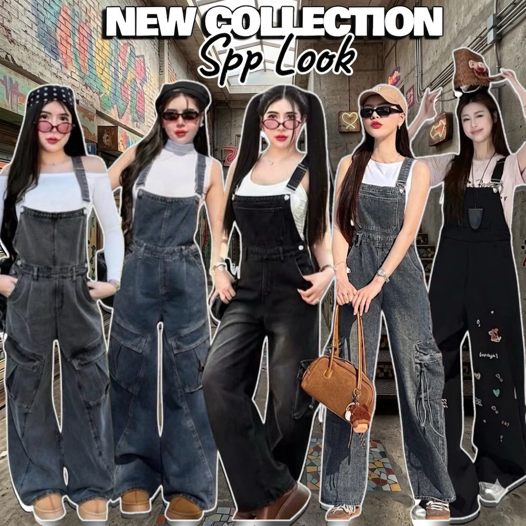[ พร้อมส่ง ] 🖤💙 เอี๊ยมยีนส์ขายาวแต่งกระเป๋าด้านหน้าและด้านข้าง
