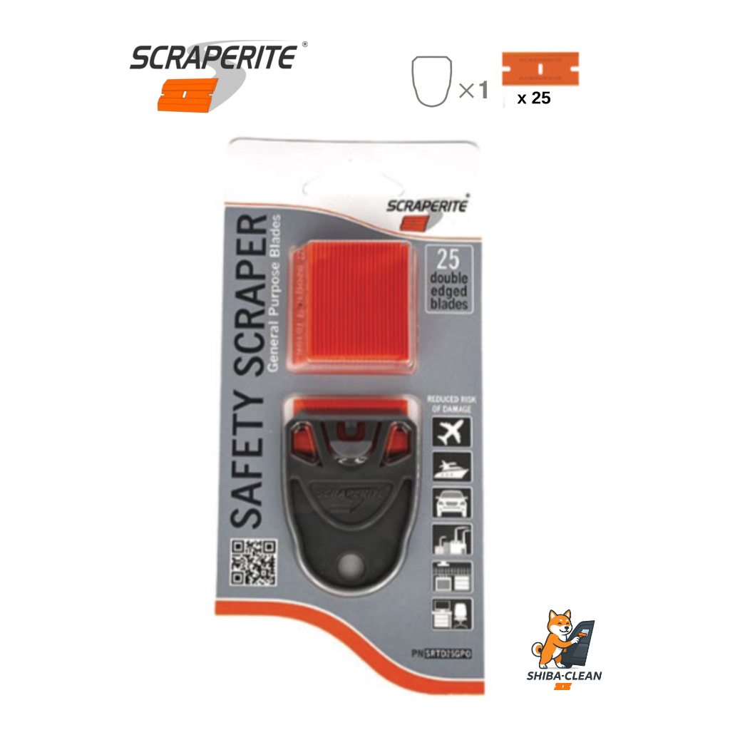 Scraperite (สเครปไรซ์ มีดขูด) Safety Scraper TD & 25 Blades ใบมีดขูดพลาสติก ใบมีดขูดขอบคู่ ใบมีดพลาสติกสำหรับกระจกรถยน