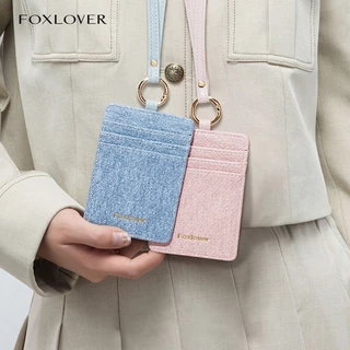 FOXLOVERกระเป๋าบัตรหญิง ผ้ายีนส์เก๋ แบบมีสายคล้อง หลายชั้น ดีไซน์สวย พกพาสะดวก เลือกได้ ชมพู สีน้ำเงิน
